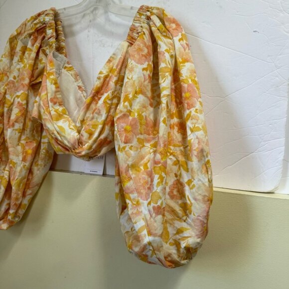 AMALIE SHOWPO NEW Emerita Linen Floral Off Shoulder Twist Crop Top Cotton 10 - Picture 10 of 16